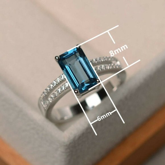 Emerald Cut Aquamarine White Sapp .925 Silver - Picture 3 of 3